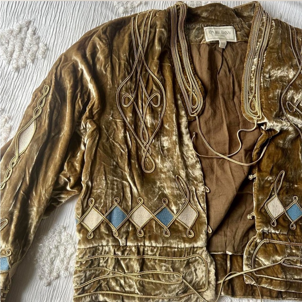 Golden Brown the Label Embroidered Velvet Jacket M/L